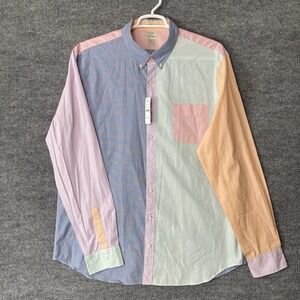 J Crew Shirt Mens 2XLT Button Down Pastel‎ Colorblock Long Sleeve Poplin Easter